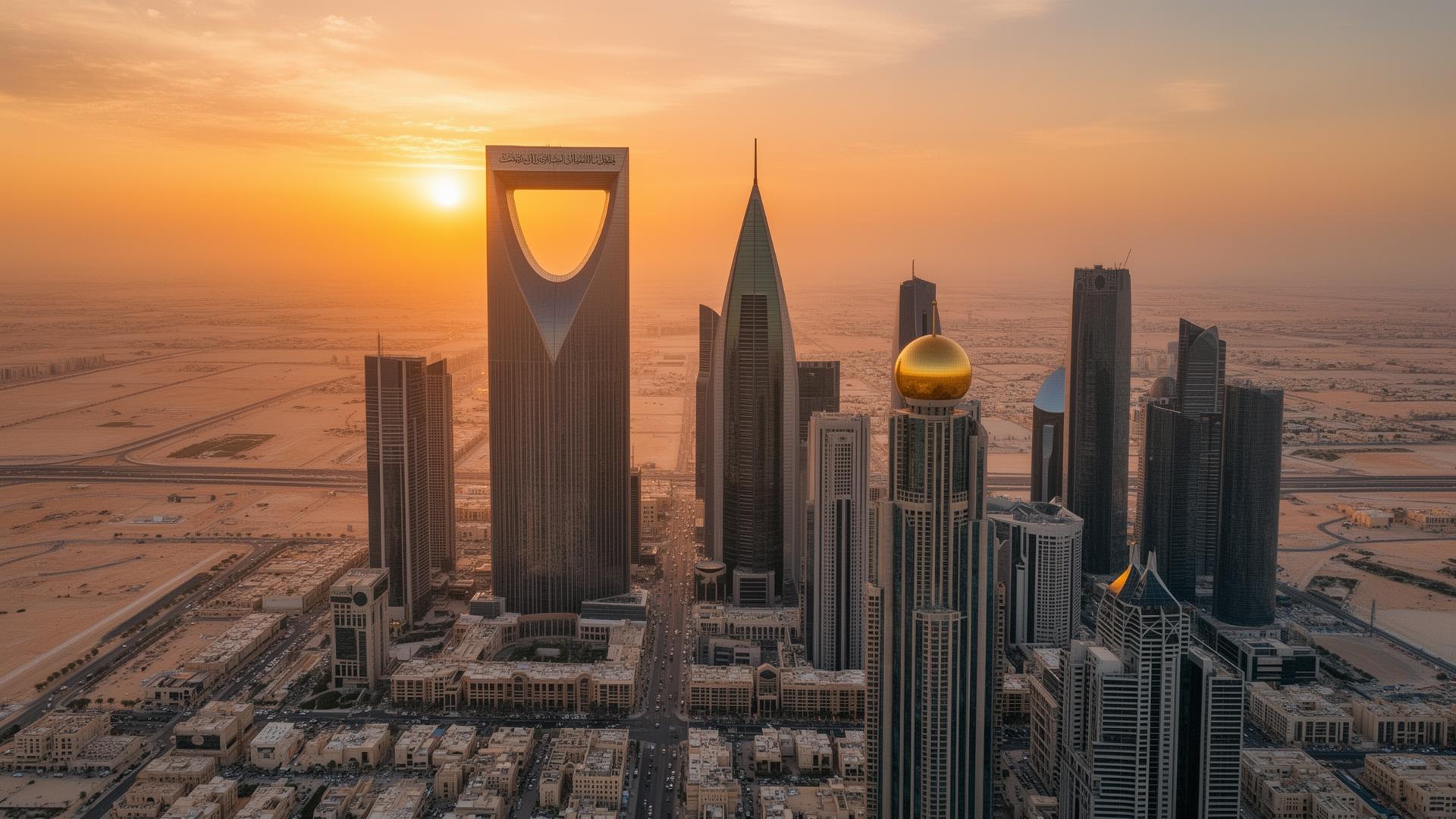 Riyadh skyline at golden hour